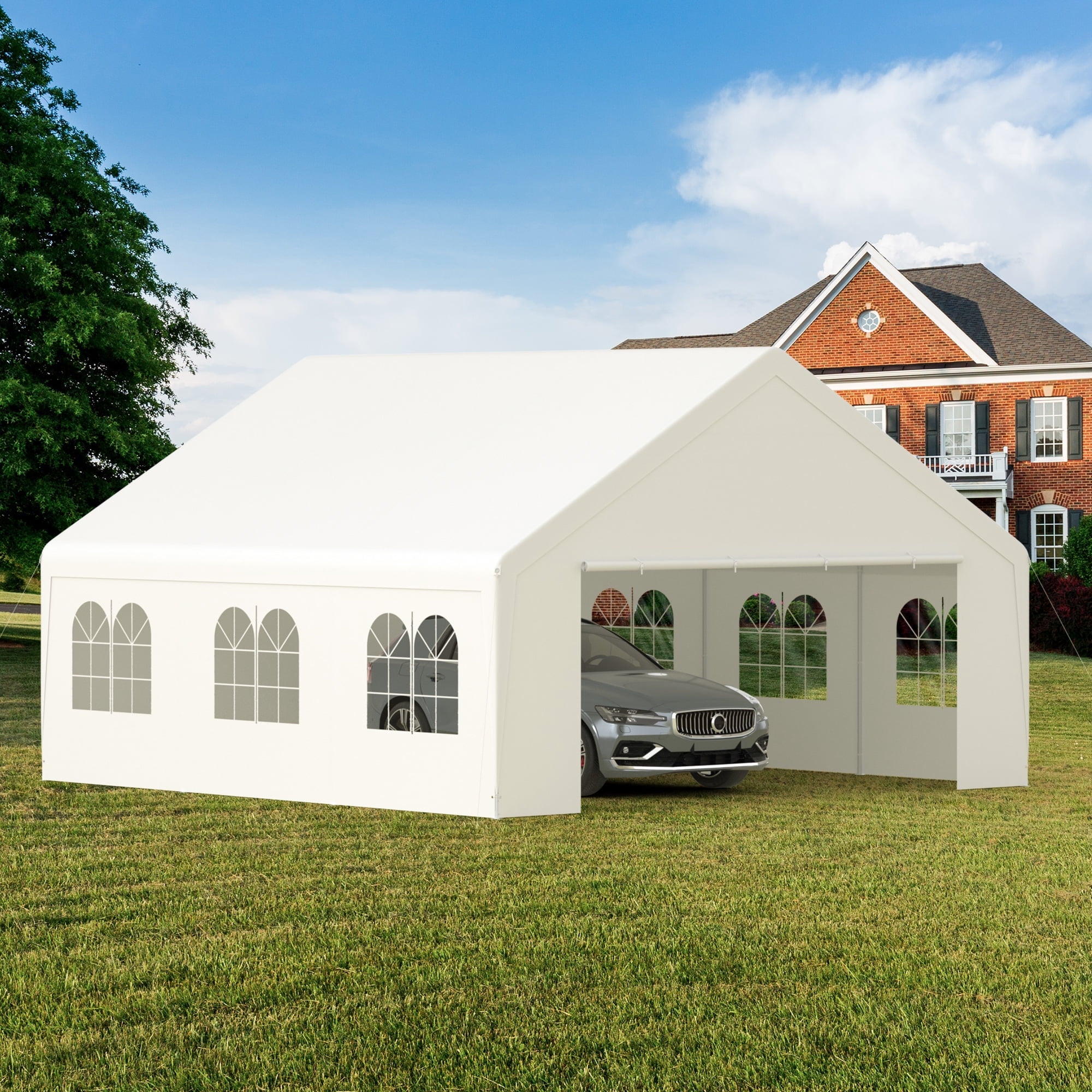 GOJOOASIS 20x20ft Carport Canopy with All-Season Tarp Waterproof Outdoor Storage Shelter,White