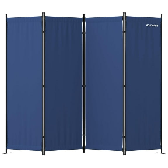 GOJOOASIS 4 Panel Room Divider Folding Privacy Screen Home Office Dorm Decor (Navy Blue)