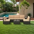 thumbnail image 1 of GOJOOASIS 6 Pieces Patio Furniture Set Outdoor Wicker Sectional Sofa With Cushion And Glass Table for Porch, 1 of 9