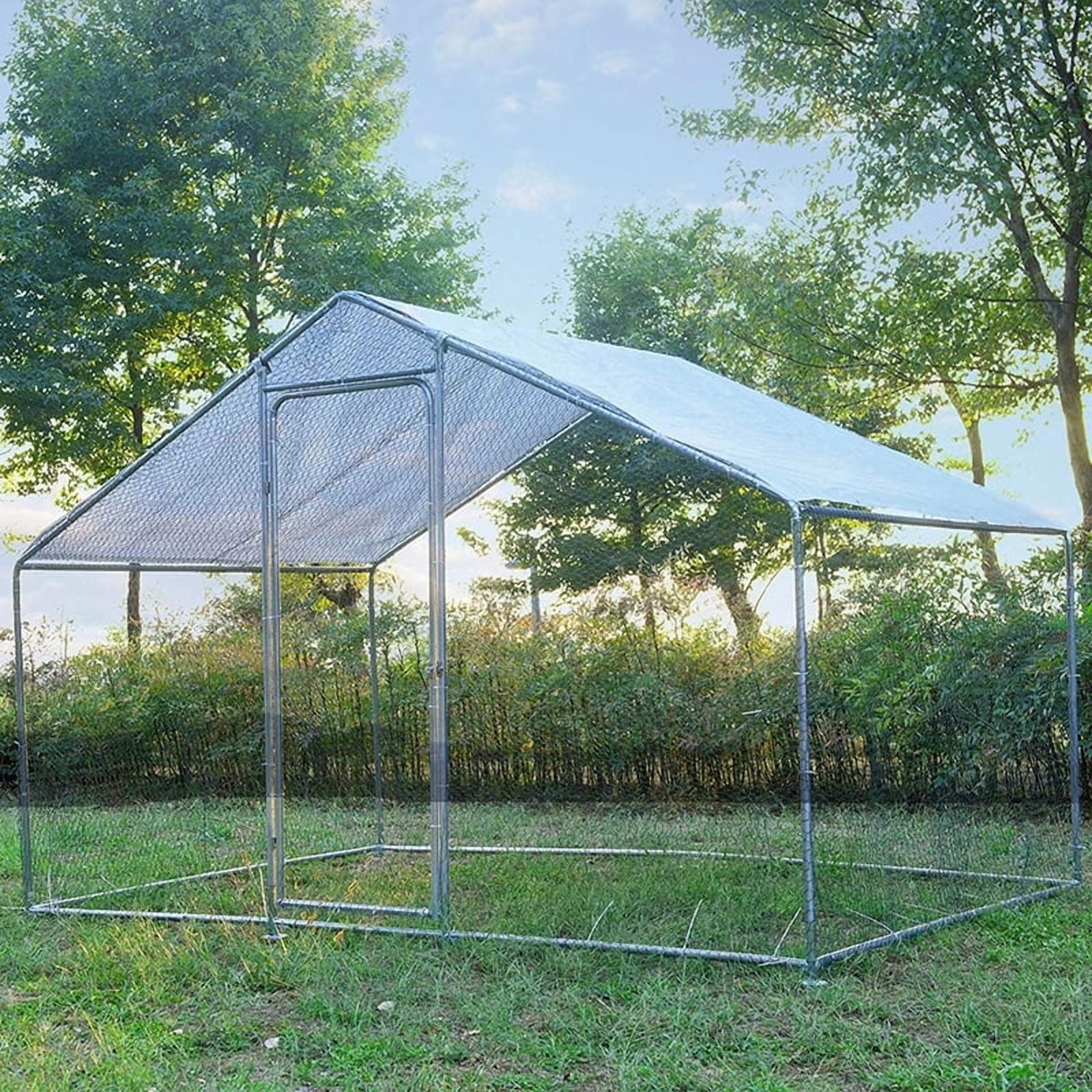 GOJOOASIS Large Chicken Coop for 15 Chickens Run Walk-in Metal Poultry Cage For Outdoor Backyard