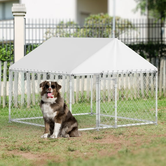 GOJOOASIS Large Outdoor Dog Kennel, Heavy Duty Playpen with Waterproof Roof & Safety Lock