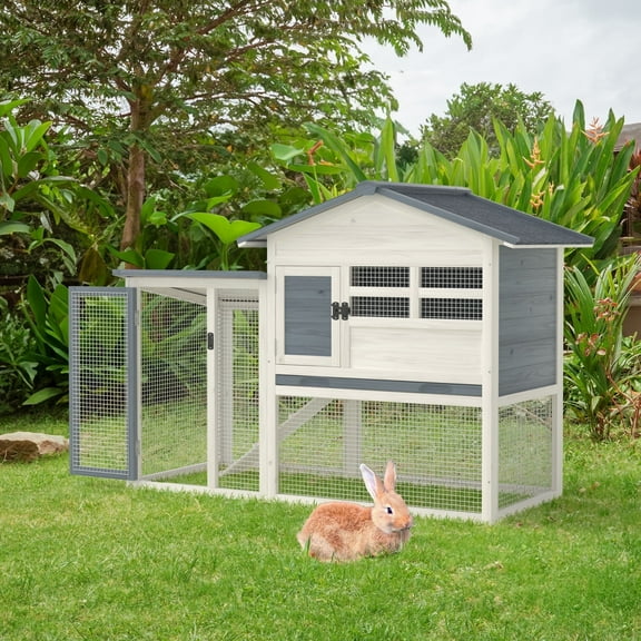 GOJOOASIS Rabbit Hutch Indoor, Chicken Coop Outdoor with Waterproof Roof & Running Cage Large Bunny Cage with Ramp & Removable Tray 2 Story