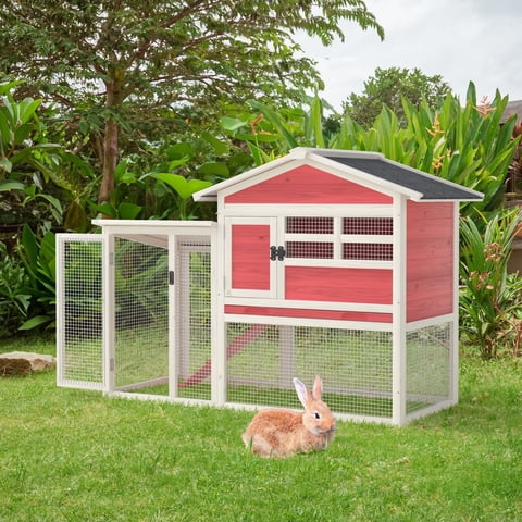 GOJOOASIS Rabbit Hutch Indoor, Chicken Coop Outdoor with Waterproof Roof & Running Cage Large Bunny Cage with Ramp & Removable Tray 2 Story