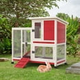 thumbnail image 1 of GOJOOASIS Rabbit Hutch Indoor, Water Resistant Wood Chicken Coop Outdoor with 3 Removable Tray & Running Cage & Ramp & Wheels, Red & White, 1 of 7