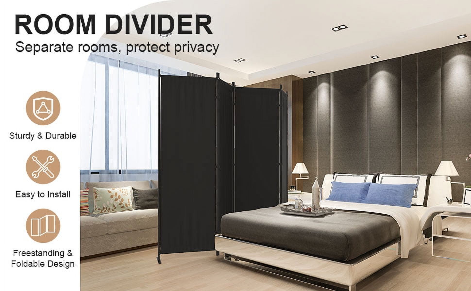 GOJOOASIS Room Divider, 4Panel Folding Privacy Screen, 88in Portable Separating with Metal Feet