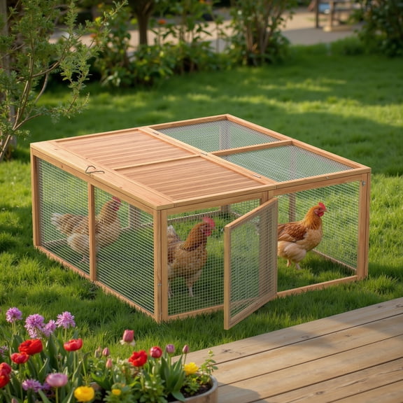 GOJOOASIS Wooden Chicken Coop Pen Folding Rabbit Run Portable for Outside,Log