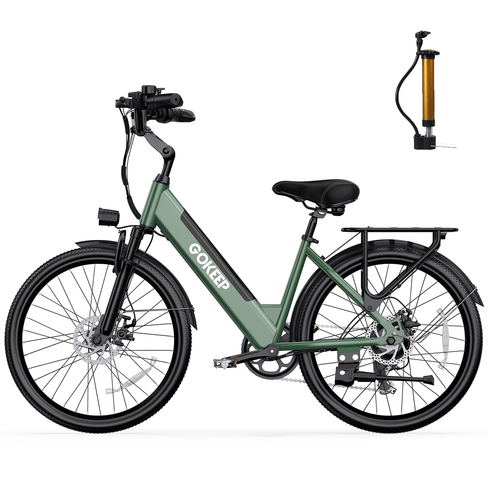 GOKEEP 26" Electric Bike for Adults, 600W Powerful Motor, 48V 10.4Ah Removable Battery E Bikes, Shimano 7 Speed Electric Commuter Bike, UL2849, Green