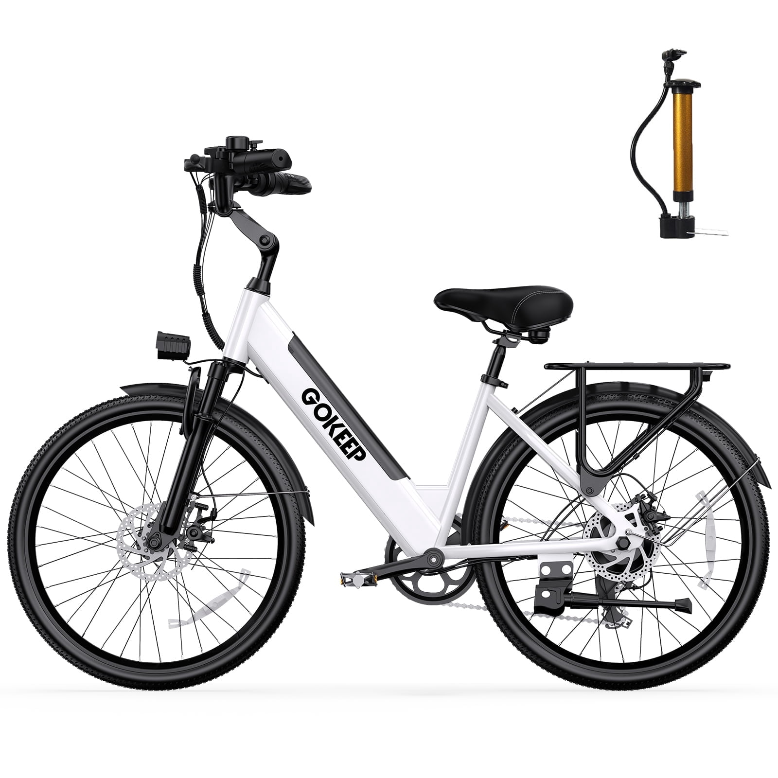 GOKEEP 26" Electric Bike for Adults, 600W Powerful Motor, 48V 10.4Ah Removable Battery E Bikes, Shimano 7 Speed Electric Commuter Bike, UL2849, White