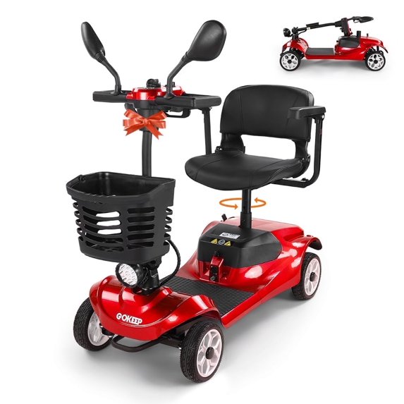 GOKEEP Mobility Scooter for Adults, Removable Battery, 330 lbs Electric Folding Wheelchair Device for Travel, Red