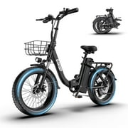 GOKEEP Folding Electric Bike for Adult, 52V 13Ah Removable Battery, 20" Fat Tire & Front Suspension Electric Bicycles, 7-Speed Commuter Ebike, UL2849, Black