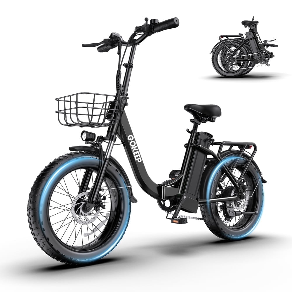 GOKEEP Folding Electric Bike for Adult, 900W Motor, 52V 18.2Ah Removable Battery, 20" Fat Tire & 7-Speed Commuter Ebike, UL2849, Black