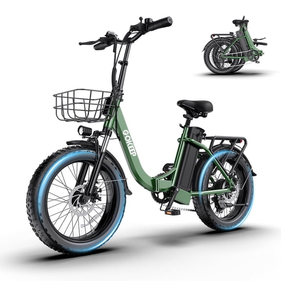 GOKEEP Folding Electric Bike for Adult, 900W Motor, 52V 18.2Ah Removable Battery, 20" Fat Tire & 7-Speed Commuter Ebike, UL2849, Green