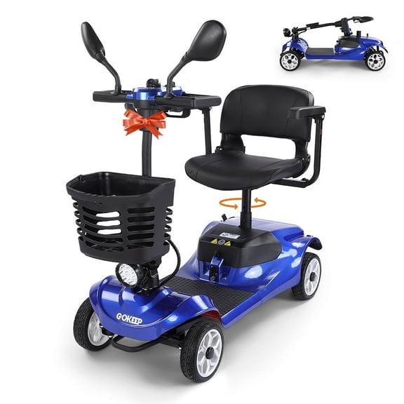 GOKEEP Mobility Scooter for Adults, Removable Battery, 330 lbs Electric Folding Wheelchair Device for Travel, Blue