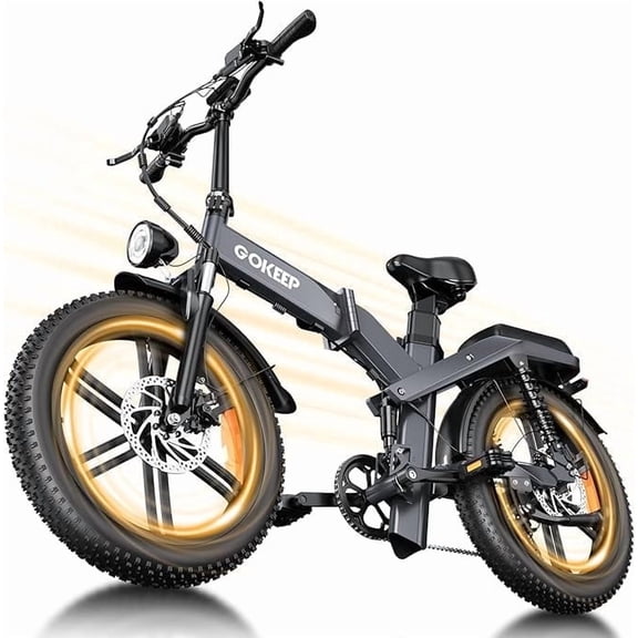 GOKEEP X20 Adults Electric Bike, 750W Motor, 48V 21.3AH Removable Dual Lithium Battery, 20" x 4.0 Fat Tire Folding E-Mountain Dirt Bike, UL2849 Certified, Gray