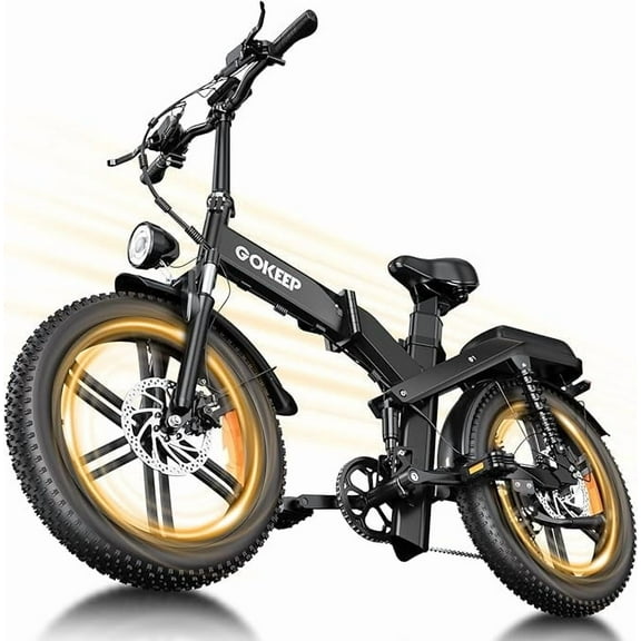 GOKEEP X20 Electric Bike for Adults, 1500W Peak Motor Electric Bicycle with 48V 21.3AH Removable Li Dual Battery, 20" x4.0 Fat Tire Folding Electric Dirt Bike, E-Mountain Bike, UL2849, Black