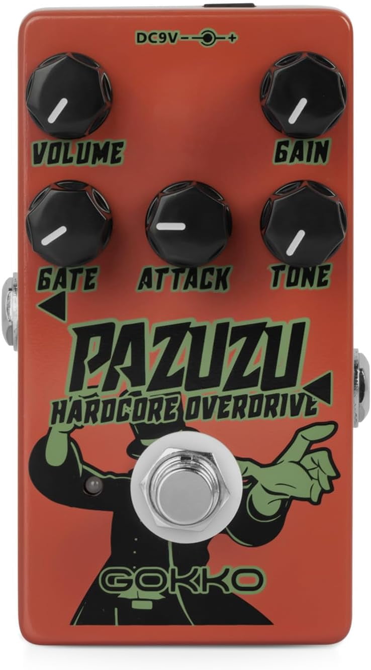 GOKKO PAZUZU OVERDRIVE GK-62 - Multi-Tone Overdrive Pedal with Noise Gate, 6 Classic Overdrive Modes, Adjustable Attack & Tone Controls - Perfect for Guitarists Seeking Versatile Overdrive Tones
