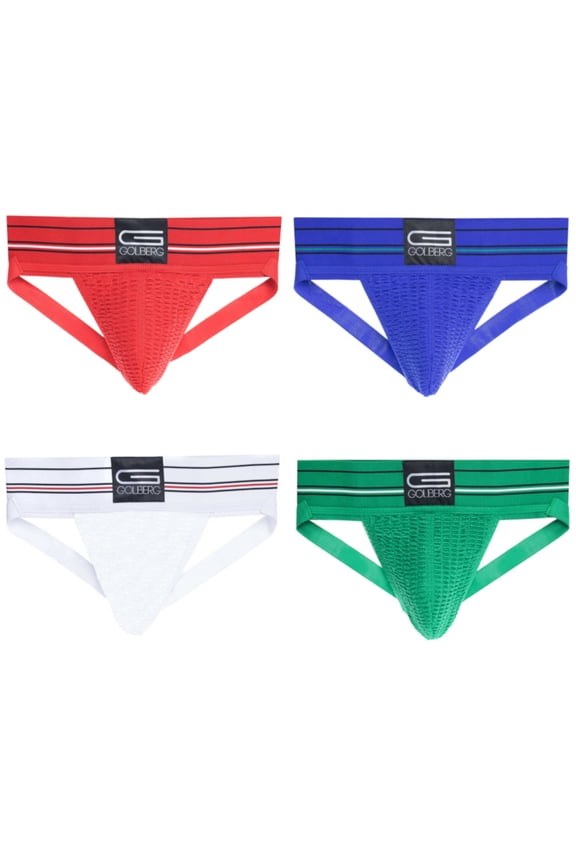 Men's Athletic Supporters - 4 Pack in Assorted Colors - Contoured, Striped Waistband - Multiple Sizes and Colors