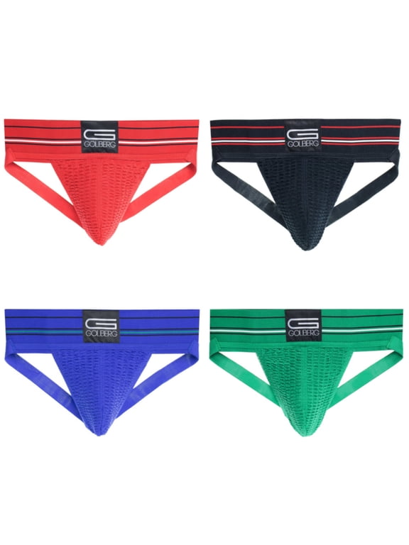 Men's Athletic Supporters - 4 Pack in Assorted Colors - Contoured, Striped Waistband - Multiple Sizes and Colors