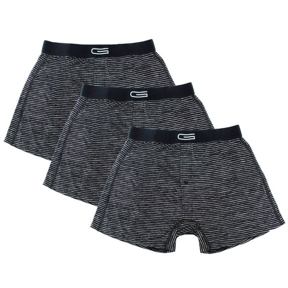 GOLBERG Premium Men's Black and Gray Striped Boxers - 3 Pack Underwear - Silky & Smooth Material - Nylon Spandex Moisture Wick Fabric