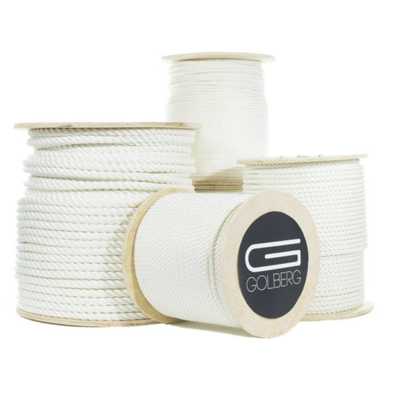 GOLBERG Twisted Nylon Rope - Premium USA Made - Choose from 1/4", 5/16", 3/8", 1/2", 5/8", 3/4", 1", 1 1/4", 1 1/2", 2" Diameter - Available in Lengths of 10', 25', 50', 100', 600', 1200'