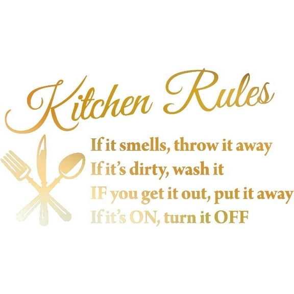 GOLD(CHROME MIRROR) 22" X 13" Kitchen Rules Art Home Mural Vinyl Wall art Inspirational Quotes And Saying Home Decor Decal Sticker
