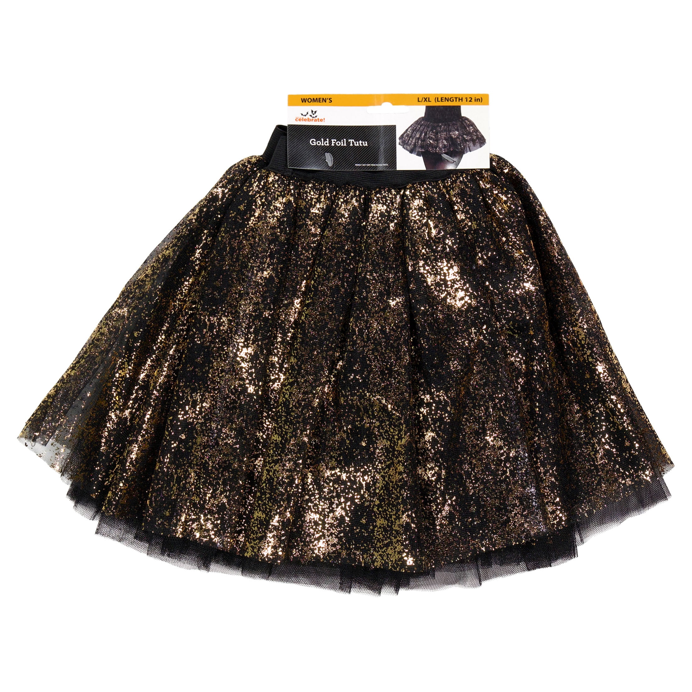 Foil Tutu Costume Accessory for Adults, Black and Gold, L/XL, Halloween by Way To Celebrate