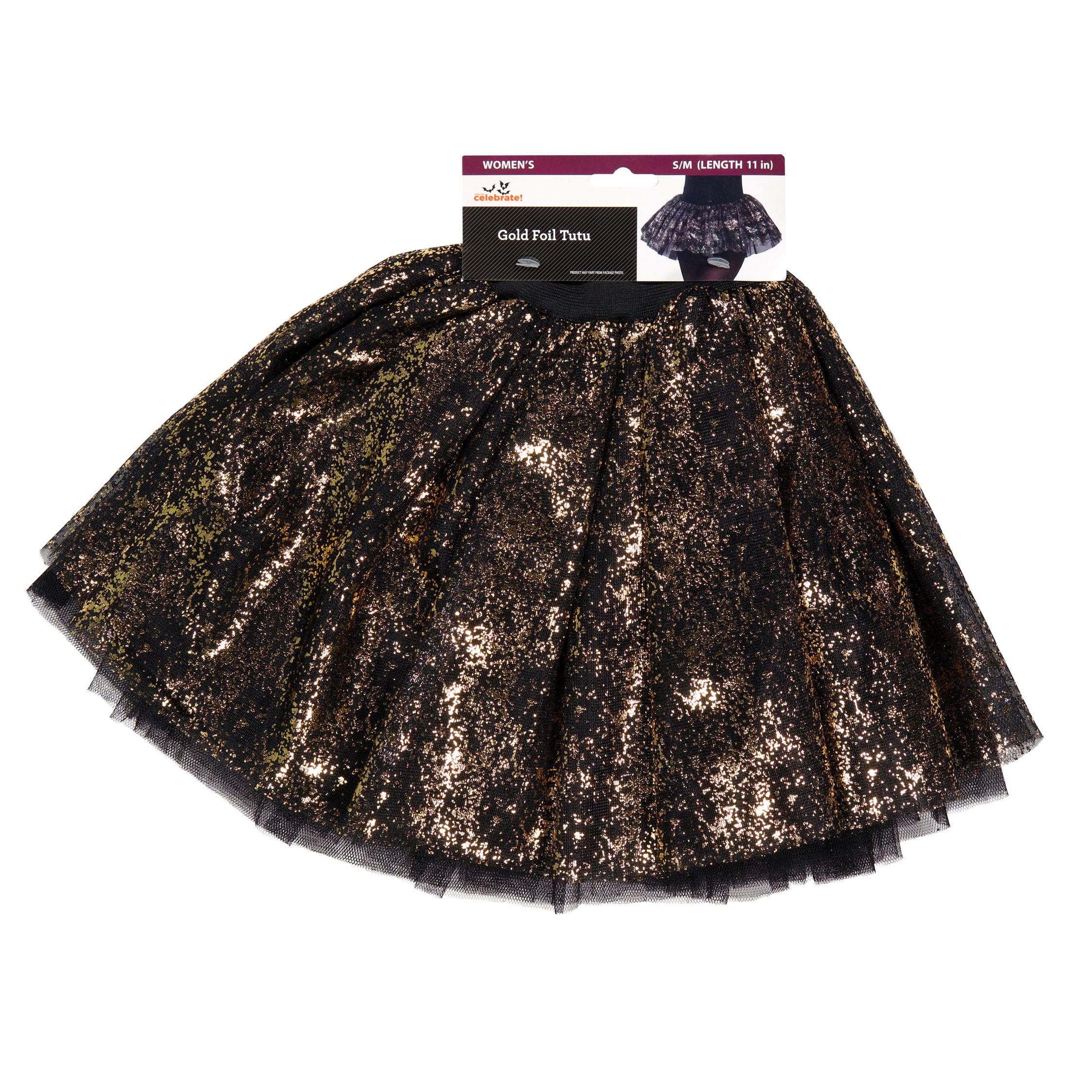 Foil Tutu Costume Accessory for Adults, Black and Gold, S/M, Halloween by Way To Celebrate