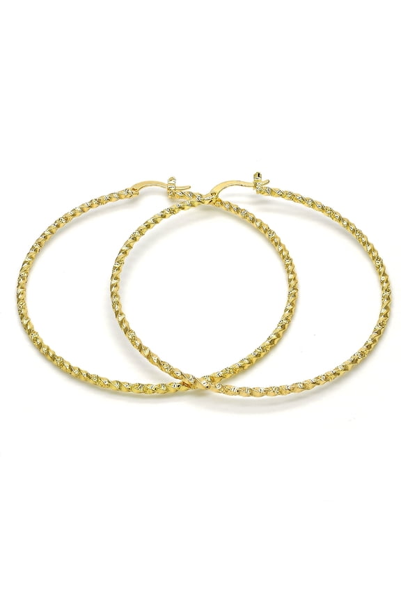 GOLD Filled High Polish Finsh GOLD THIN ELEGANT FANCY TWIST HOOP EARRING WITH DIAMOND CUT 40MM