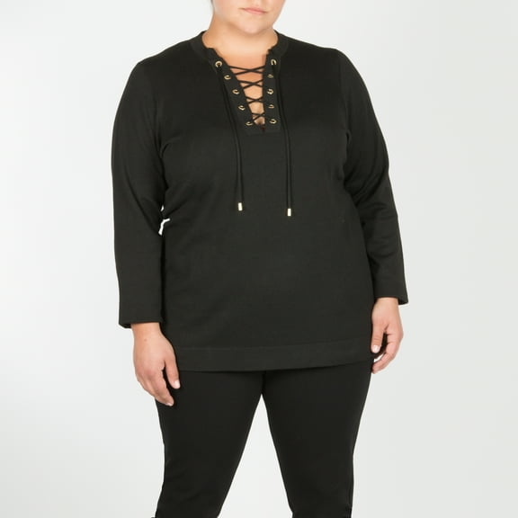 GOLD GROMETTE LACE UP SWEATER