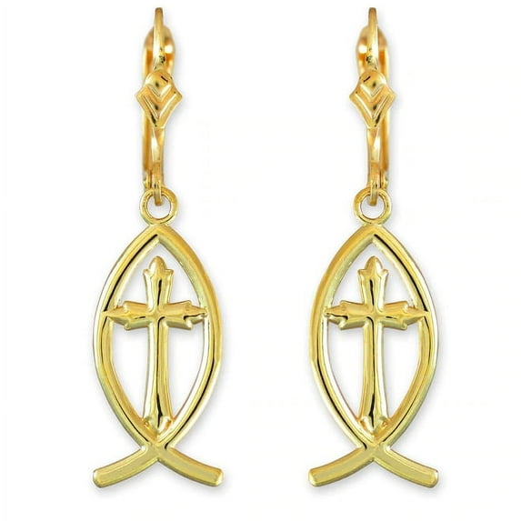 GOLD ICHTHUS CROSS EARRINGS - 14K