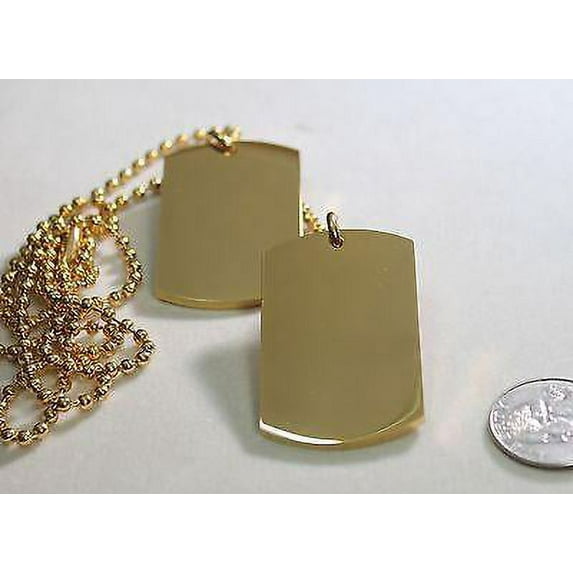 GOLD IPG PLATED PENDANT 2 DOG TAG SOLID STAINLESS STEEL MILITARY STYLE