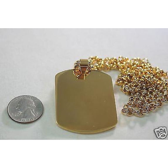 GOLD IPG PLATED X LARGE PENDANT  DOG TAG SOLID  STAINLESS STEEL NECKLACE