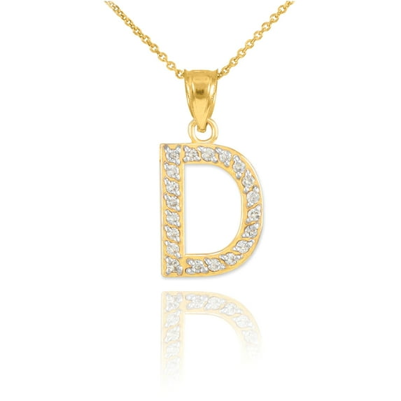 GOLD LETTER "D" DIAMOND INITIAL PENDANT NECKLACE : 14K Pendant only