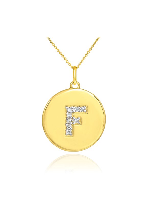GOLD LETTER "F" INITIAL DIAMOND DISC PENDANT NECKLACE : 10K Pendant only