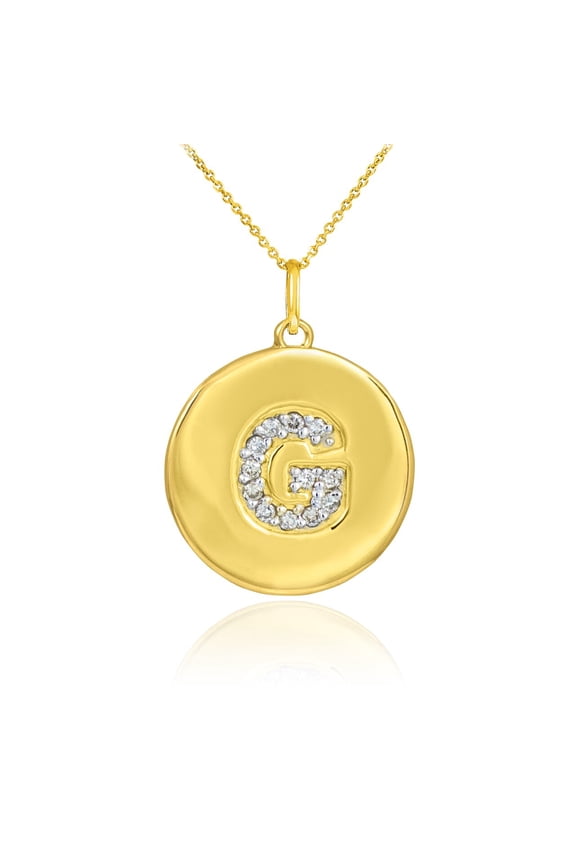 GOLD LETTER "G" INITIAL DIAMOND DISC PENDANT NECKLACE : 14K Pendant with 16" chain