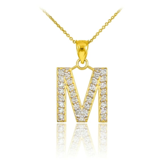 GOLD LETTER "M" INITIAL DIAMOND MONOGRAM PENDANT NECKLACE : 10K Pendant with 18" chain