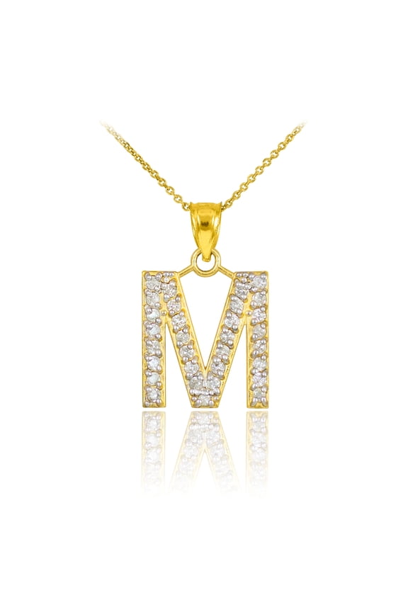 GOLD LETTER "M" INITIAL DIAMOND MONOGRAM PENDANT NECKLACE : 10K Pendant with 18" chain