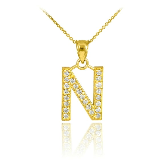 GOLD LETTER "N" INITIAL DIAMOND MONOGRAM PENDANT NECKLACE : 10K Pendant with 22" chain