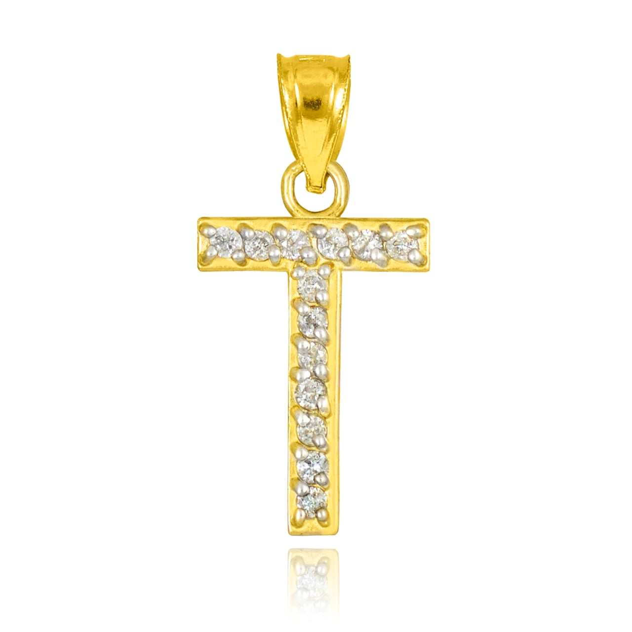 GOLD LETTER "T" DIAMOND INITIAL PENDANT NECKLACE 14K Pendant with 16