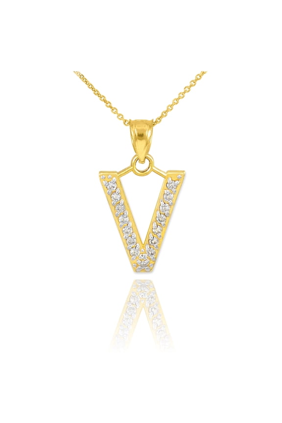GOLD LETTER "V" DIAMOND INITIAL PENDANT NECKLACE : 10K Pendant with 16" chain
