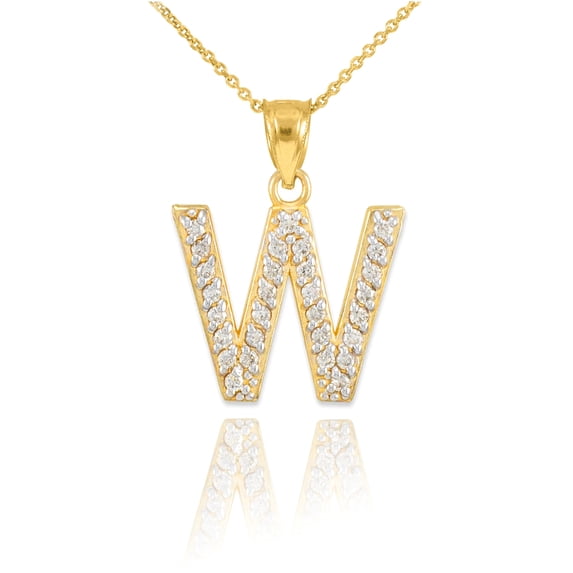 GOLD LETTER "W" INITIAL DIAMOND MONOGRAM PENDANT NECKLACE : 14K Pendant only