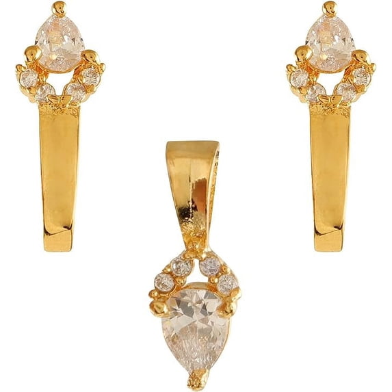 GOLD PLATED CZ STUD EARRING & PENDANT SET PECOCK DESIGN