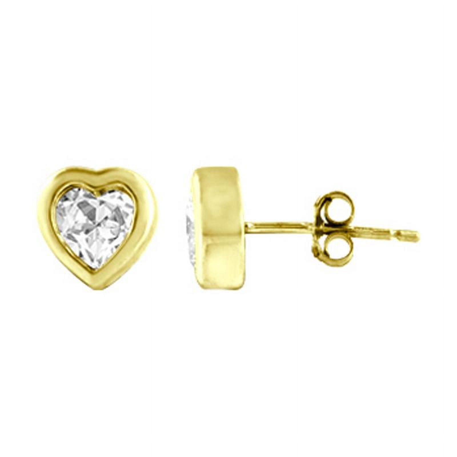GOLD PLATED OVER STERLING SILVER CZ BEZEL SET HEART SHAPE STUD EARRINGS