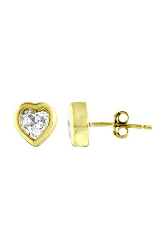GOLD PLATED OVER STERLING SILVER CZ BEZEL SET HEART SHAPE STUD EARRINGS