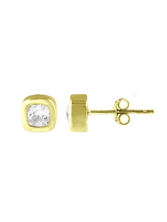 GOLD PLATED OVER STERLING SILVER CZ BEZEL SET T SQUARE SHAPE STUD EARRINGS
