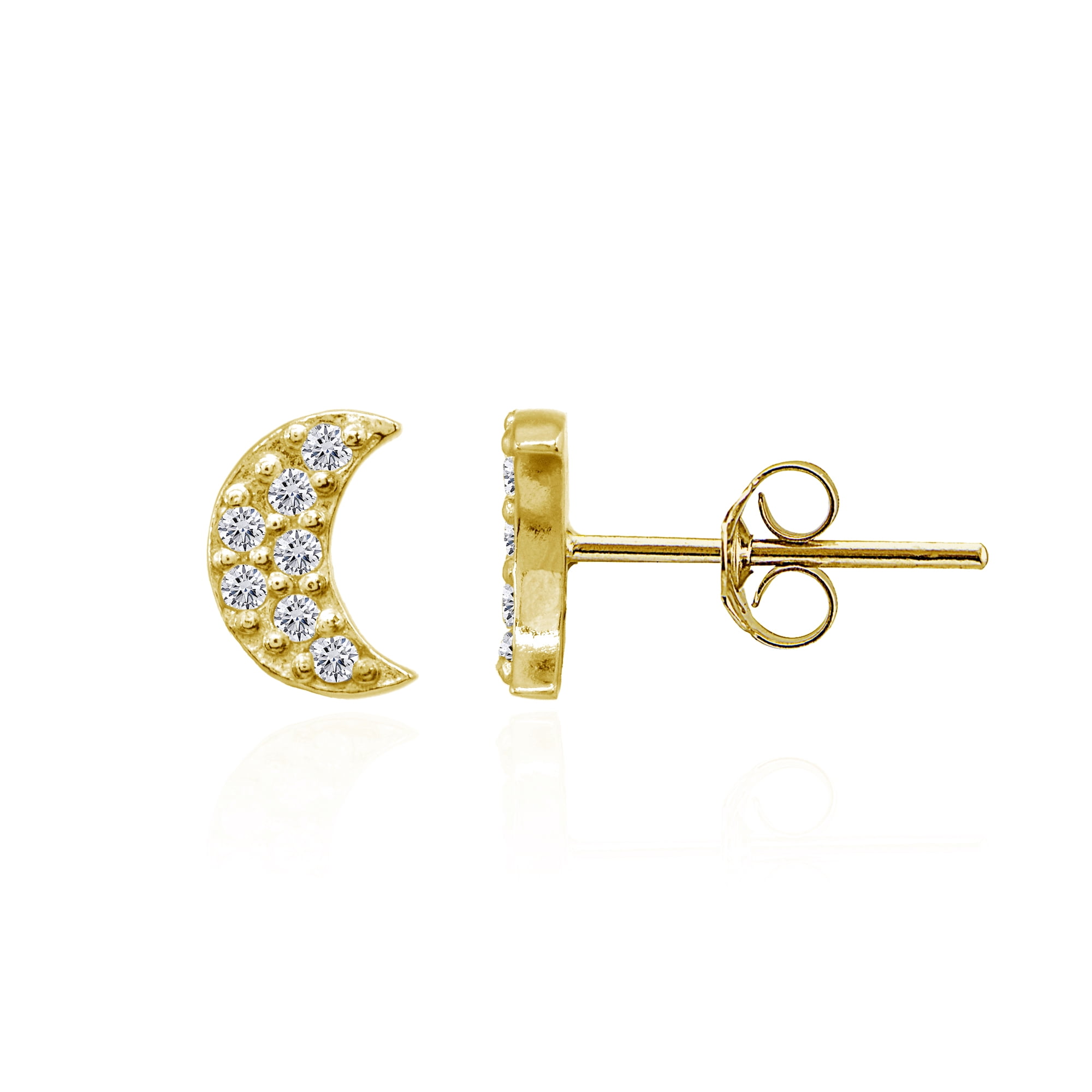 GOLD PLATED OVER STERLING SILVER CZ HALF MOON STUD EARRINGS