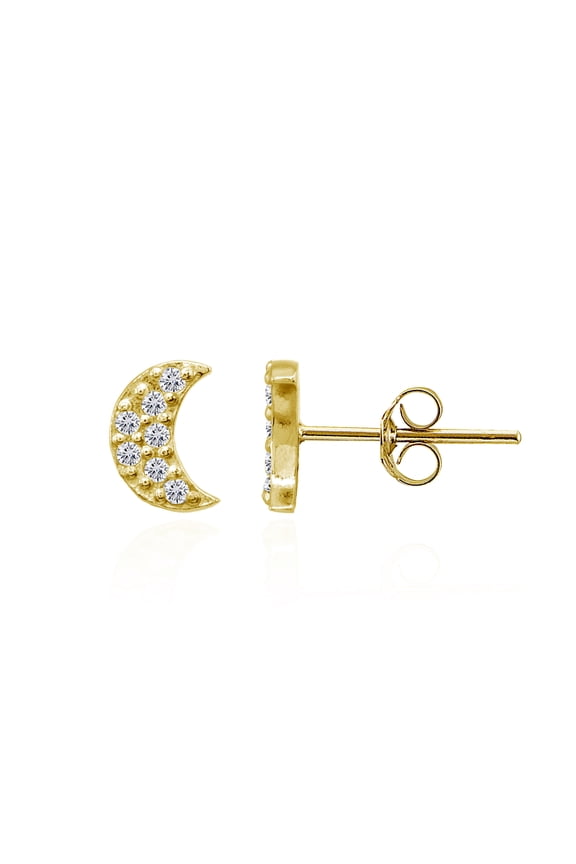 GOLD PLATED OVER STERLING SILVER CZ HALF MOON STUD EARRINGS