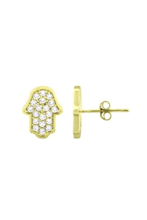 GOLD PLATED OVER STERLING SILVER CZ HAMSA STUD EARRINGS