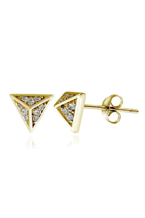 GOLD PLATED OVER STERLING SILVER CZ PYRAMID STUD EARRINGS
