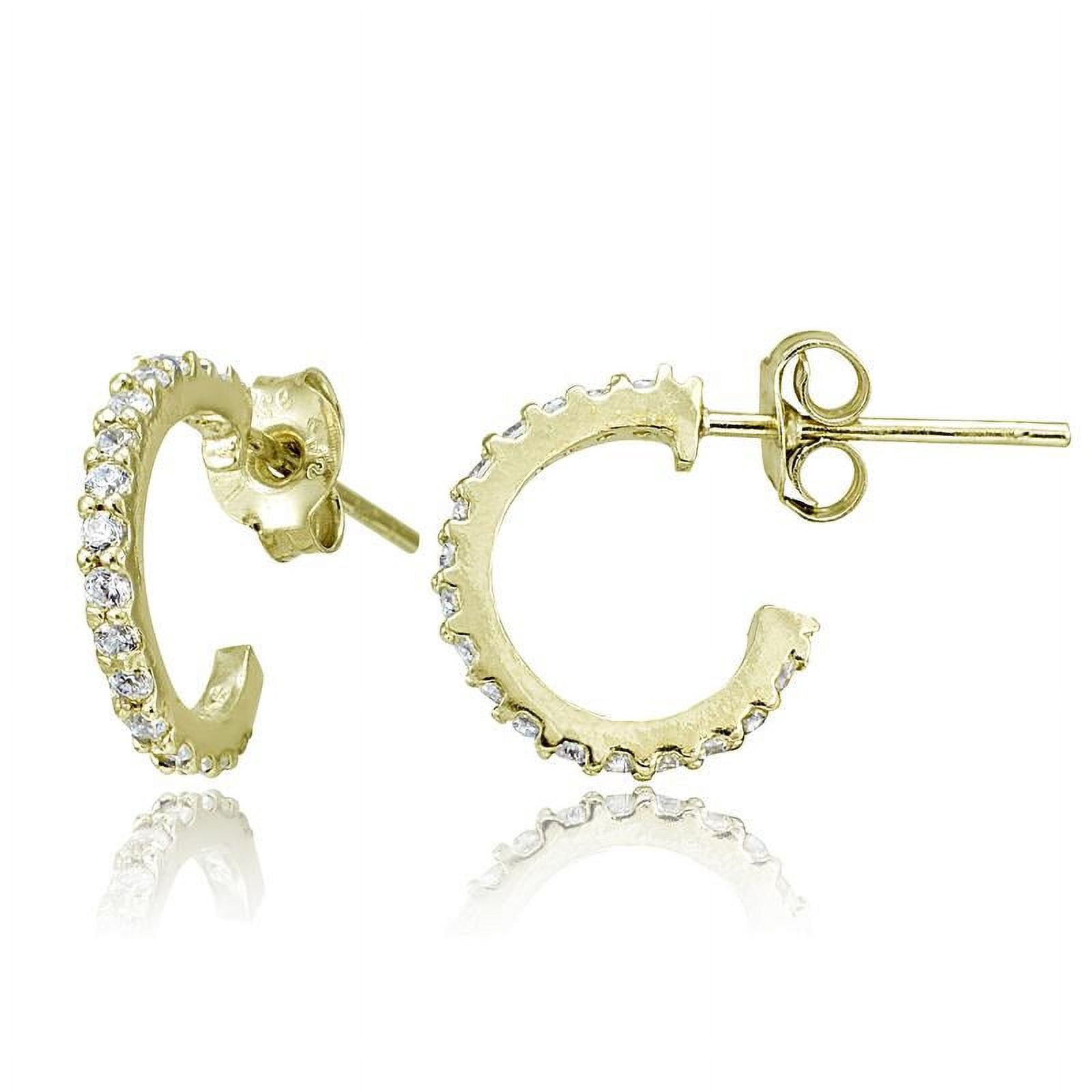 GOLD PLATED OVER STERLING SILVER HALF CZ HOOP EARRINGS